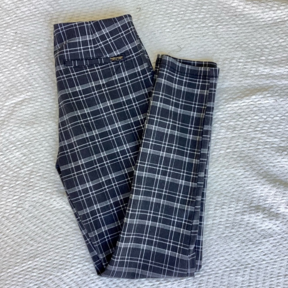 Calvin Klein Navy & White Plaid Cropped Pants